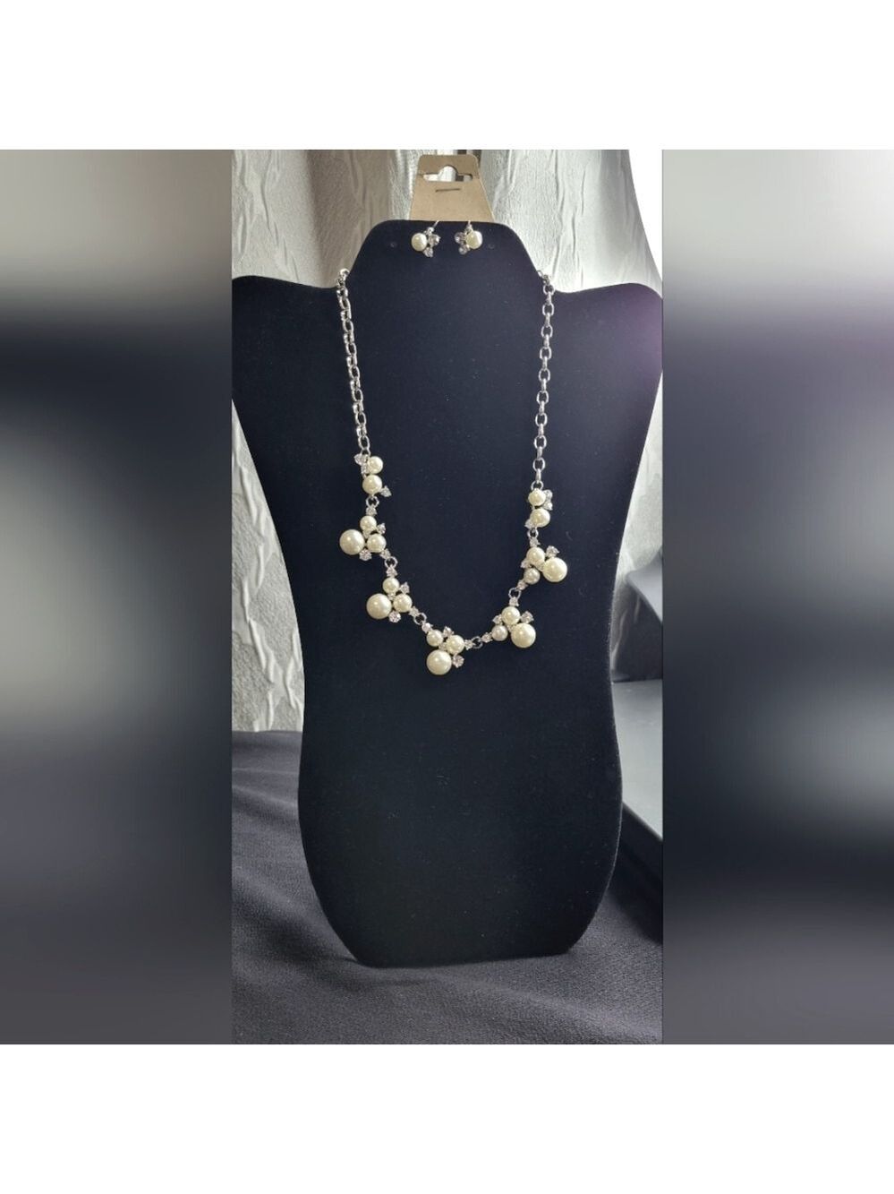 Pearl & Bling Necklace and Earring Set (#70)